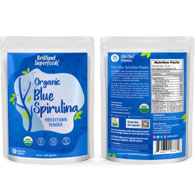 Organic Blue Spirulina Powder - 8oz - Odorless - from Blue Green Algae - Vegan, Non GMO, Gluten-Free, Dairy-Free - USDA Certified Natural Blue Coloring for Smoothies &amp; Protein Drinks
