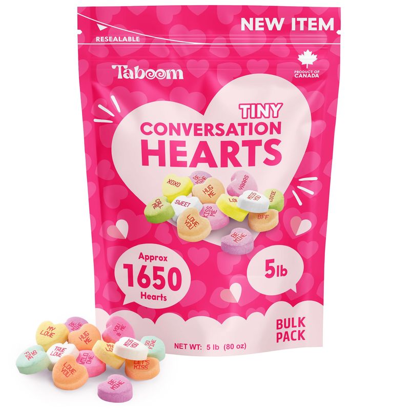 Tiny Conversation Hearts Candy Bulk Pack - 5 lb Hard &amp; Crunchy Valentine's Candy Heart Shapes in Resealable Bag for Buffets, Candy Exchange, Snacks &amp; Treats