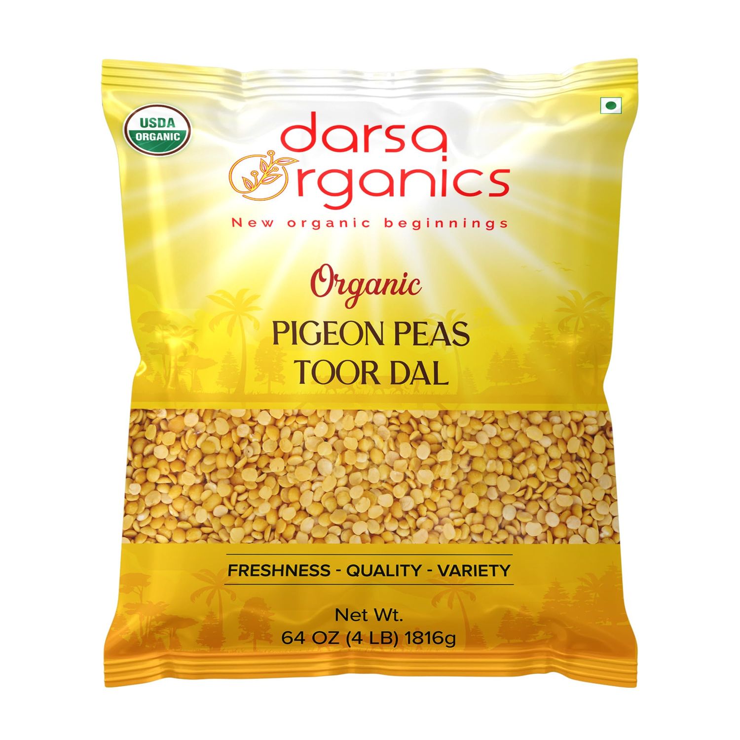 Darsa Organics Toor Dal 4 lb - USDA Organic Yellow Split Pigeon Peas, Organic Lentils for Curries, Lentil Soup, Stews, and Snacks, Non-GMO, Kosher, Gluten-Free, Chemical-Free, Plant Based Protein