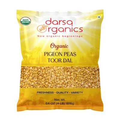 Darsa Organics Toor Dal 4 lb - USDA Organic Yellow Split Pigeon Peas, Organic Lentils for Curries, Lentil Soup, Stews, and Snacks, Non-GMO, Kosher, Gluten-Free, Chemical-Free, Plant Based Protein