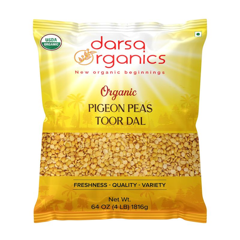 Darsa Organics Toor Dal 4 lb - USDA Organic Yellow Split Pigeon Peas, Organic Lentils for Curries, Lentil Soup, Stews, and Snacks, Non-GMO, Kosher, Gluten-Free, Chemical-Free, Plant Based Protein