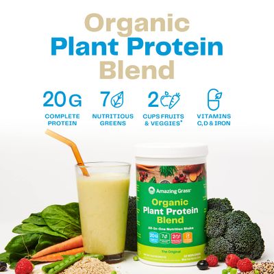 Amazing Grass Organic Plant Protein Blend: Vegan Protein Powder, New Protein Superfood Formula, All-In-One Nutrition Shake with Beet Root, Pure Vanilla, 20 Servings