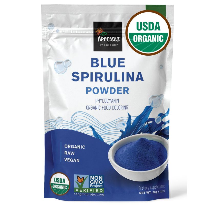 USDA Organic Blue Spirulina Powder (Phycocyanin Extract), No Fishy Smell, 100% Vegan Protein from Blue-Green Algae, 28 Servings, Natural Food Coloring for Smoothies, Baking &amp; Drinks (1 Ounce)