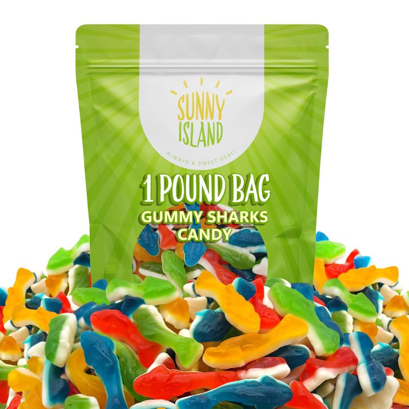Gummy Sharks Candy  1-Pound Bag  Assorted Flavors - Blue Raspberry, Lemon, Lime, Cherry