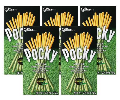 5 Packs  Glico Pocky Matcha Green Tea 70g x 5 Biscuit Stick