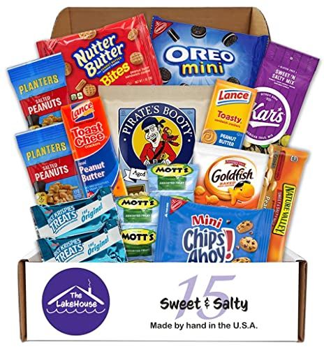 Care Package for College Students 15 Count, Military, Finals, Birthday, Office Snacks, Road Trips and Camp Care Package with Chips, Cookies and Candy From The LakeHouse