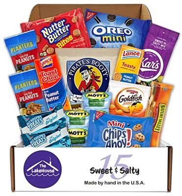 Care Package for College Students 15 Count, Military, Finals, Birthday, Office Snacks, Road Trips and Camp Care Package with Chips, Cookies and Candy From The LakeHouse
