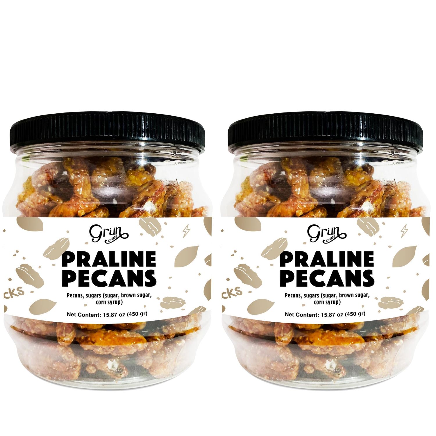 Grun Choice - Roasted Gourmet Praline Pecans, Vegan, Perfect for Snacking, Baking, and Gifting, Non-GMO, No Oils, Artificial Ingredients or Preservatives, 2 Pack (15.87 oz each)