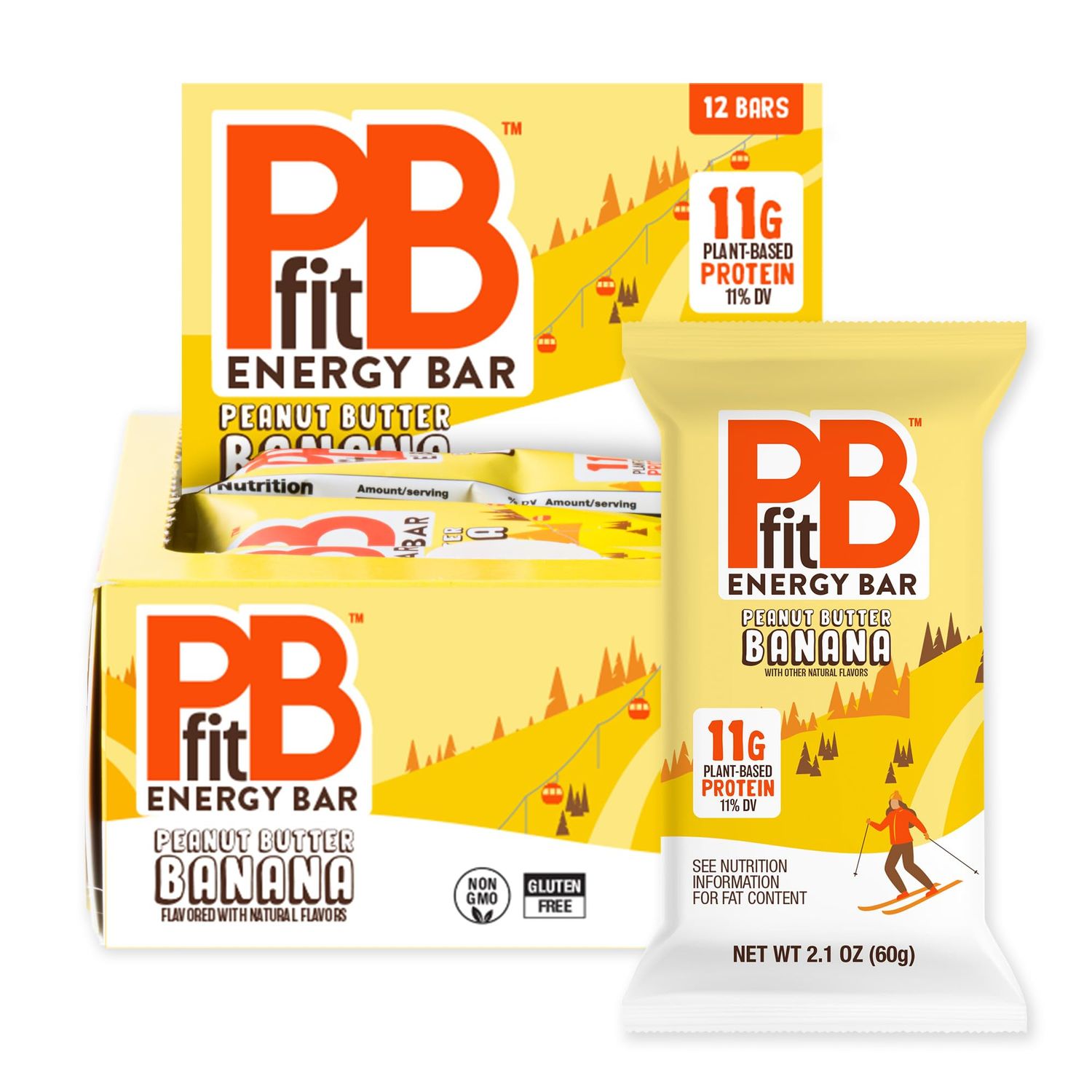 PBfit Peanut Butter Banana Energy Bars, 11g Protein, 5g Fiber, Gluten Free, Vegan, Plant-Based, Non-GMO, 2.1 Oz (Pack of 12)