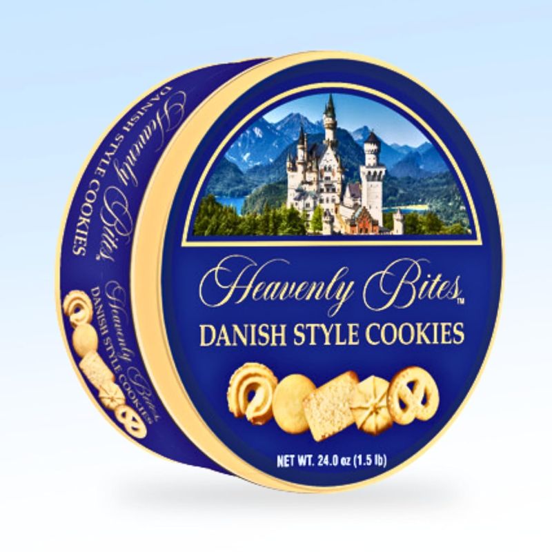 Heavenly Bites Danish Style Butter Cookies in Metal Tin 24 Oz (6 Pack)