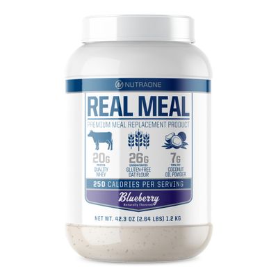 Real Meal by NutraOne - Perfect Meal Replacement Powder for Everyday Goals  Including Whey Protein, Coconut Oil, and Gluten-Free Oats (Blueberry - 2.6 lbs.)
