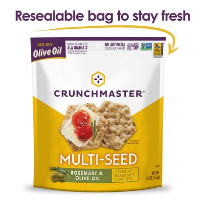 Crunchmaster Multi-Seed Gluten-Free Rosemary &amp; Olive Oil, 4 Ounce Bags (Pack of 12)