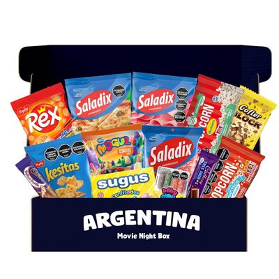 MOVIE NIGHT Authentic Argentine Gift Box - Treats, Snacks, Chocolates, and Candy Assortment - Traditional Snack Box, Perfect for Movie Nights with Loved Ones!