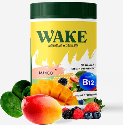 Wake Antioxidant Super Greens, Best Natural Powder Superfood, Spirulina &amp; Chlorella, Vitamin B12, Non-GMO Vegan Drink, Juice &amp; Smoothie Blend, Enzymes, Probiotics, Acai Berry &amp; Camu Camu