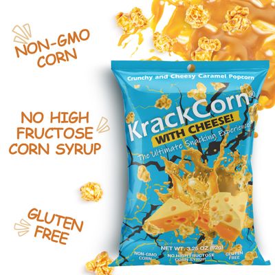 KrackCorn Cheese &amp; Caramel Popcorn. Small Batch Cheddar Caramel Popcorn for Movie Night, Family Game Night. Gluten Free Snacks. Non GMO. 3.25oz (Pack of 6)