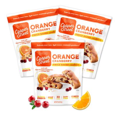 Cooper Street Cookies All Natural Twice Baked Crispy Cookie, Peanut &amp; Dairy Free, Biscotti Style 18oz, Orange Cranberry (18 Ounce (Pack of 3))