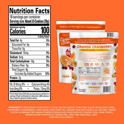 Cooper Street Cookies All Natural Twice Baked Crispy Cookie, Peanut &amp; Dairy Free, Biscotti Style 18oz, Orange Cranberry (18 Ounce (Pack of 3))