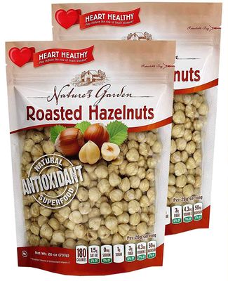 Natures Garden Roasted Hazelnuts-Whole Roasted Hazelnuts, Bulk, Raw Hazelnuts, High Fiber, Kosher Certified, Cholesterol Free, Hazelnuts For Baking, Hazelnuts For Snacking - Bulk 737g Bag (Pack of 2)
