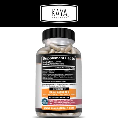 Kaya Naturals Multi Collagen Peptides Complex Powder for Women and Man, Vital for Hair, Skin, Nails, and Anti-Aging, Types I, II, III, V &amp; X Collagen Protein Blend  Capsules - 30 Count Supplement