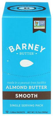 Barney Butter Almond Butter Snack Packs, Smooth, 0.6 Ounce (Pack of 12), Skin-Free Almonds, Non-GMO, Gluten Free, Keto, Paleo, Vegan