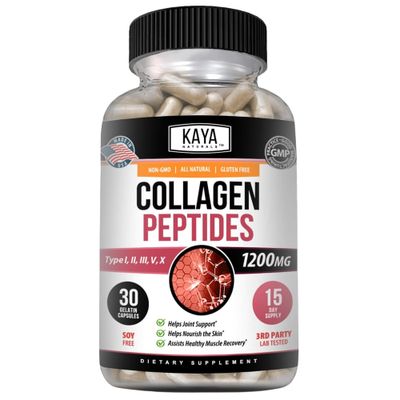 Kaya Naturals Multi Collagen Peptides Complex Powder for Women and Man, Vital for Hair, Skin, Nails, and Anti-Aging, Types I, II, III, V &amp; X Collagen Protein Blend  Capsules - 30 Count Supplement