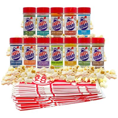 Flavorful Popcorn Seasoning Variety Pack - 12 Seasonings in White Cheddar Cheese, Ranch, Sour Cream - Gluten-Free Keto Snack for Movie Nights &amp; Gifts by Tasty Bomb, 2.8-3 Oz.