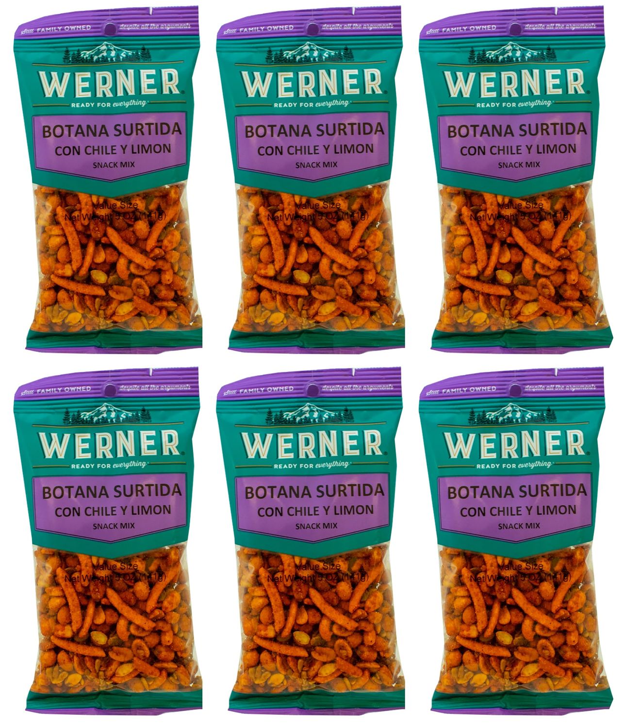 Werner Botana Surtida con Chile and Limon, Mexican Snacks, Mexican Party Mix, Spicy Snack Mix Pack of 6 (5 Ounce)