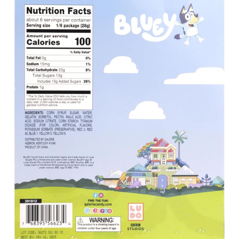 Galerie Jumbo Bluey Gummy, Fruit Punch Flavored Treat, 6 Ounces