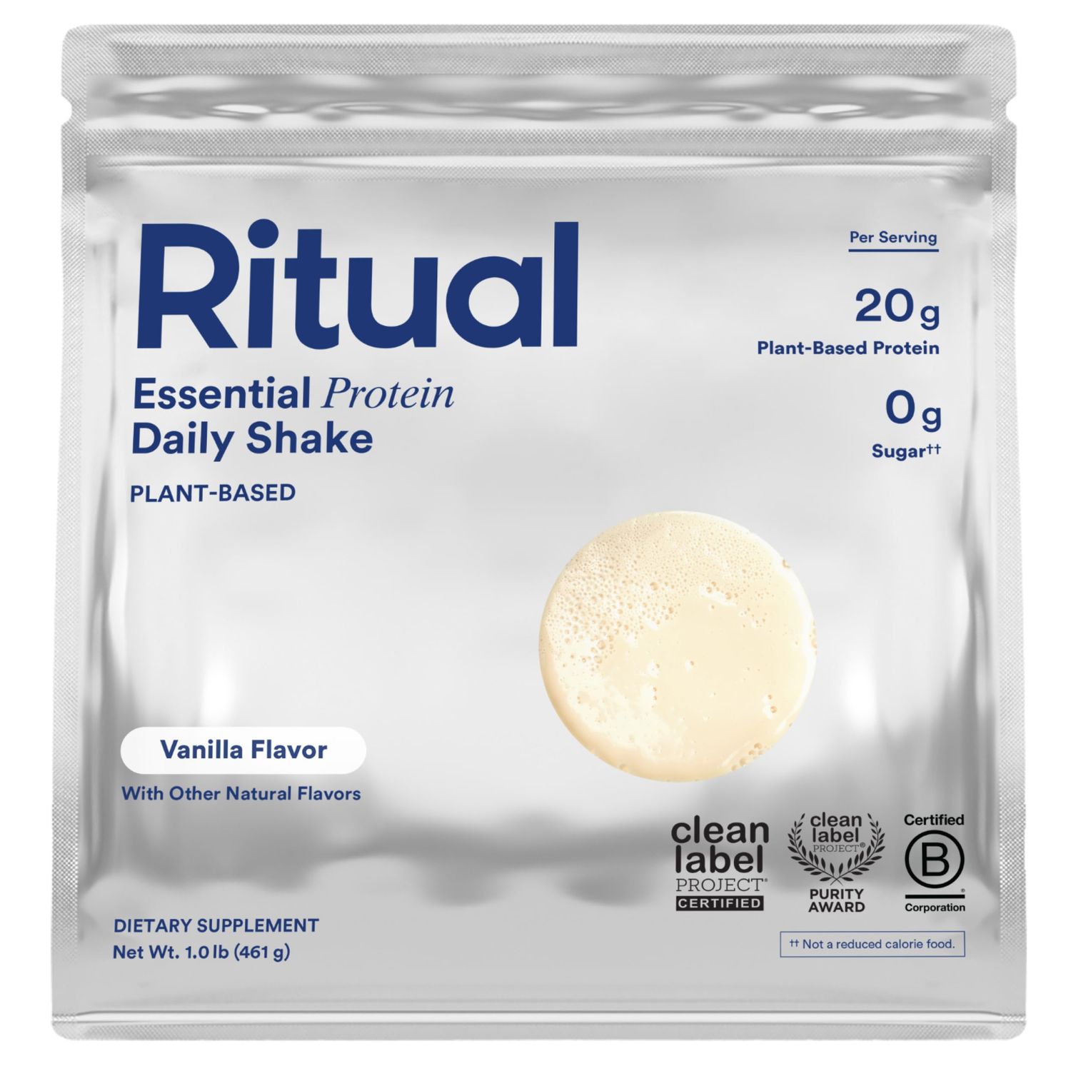 Ritual Vegan Protein Powder with BCAA: 20g Organic Pea Planted-Based Protein from Regenerative Farms in USA, Complete Amino Acid Profile, Gluten Free, Sugar Free, Dairy Free, Vanilla, 1 Lbs