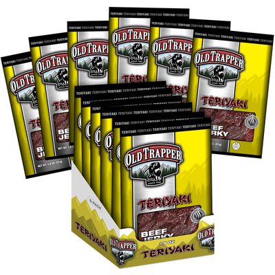 Old Trapper Beef Jerky, Teriyaki Flavor, 1.8-Ounce Individual Packs, Great Size for Quick Snacking, 11 Grams of Protein and Zero Grams of Fat Per Serving (Pack of Six)