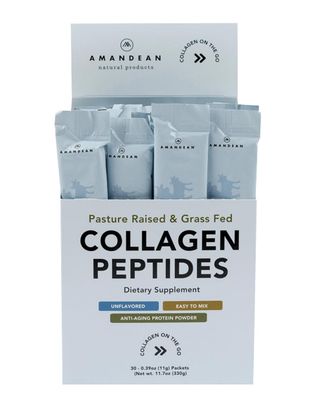 AMANDEAN Collagen Peptides Powder Packets  30 Individual Stick Packs  Grass-Fed Hydrolyzed Collagen Protein  Unflavored, Easy to Mix  Travel Friendly  Promotes Healthy Gut, Skin, Hair, Nails.