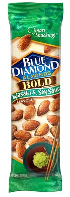 Blue Diamond Almonds, Bold Wasabi &amp; Soy Flavored Snack Nuts, Single Serve Bags (1.5 Oz. Tubes, Pack of 12)