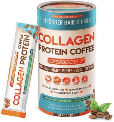 Collagen Protein Peptides Powder - Organic Protein Coffee for Men &amp; Women, Promotes Glowing Skin, Lose Weight, Hair, Nails, Bone &amp; Joint, Muscles, Superboost Supplement (30 Servings)