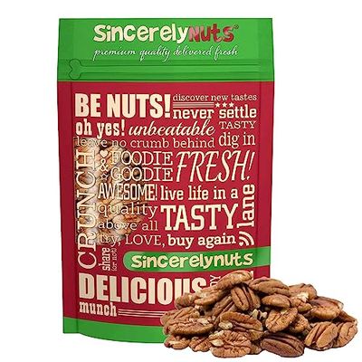 Sincerely Nuts - Raw Pecans (No Shell)  One Lb. Bag  Shelled Whole Pecan  Delicious Healthy Snack Food  For Baking, Snacking and Dessert Treats  Gluten Free and Kosher  Fresh Resealable Bag