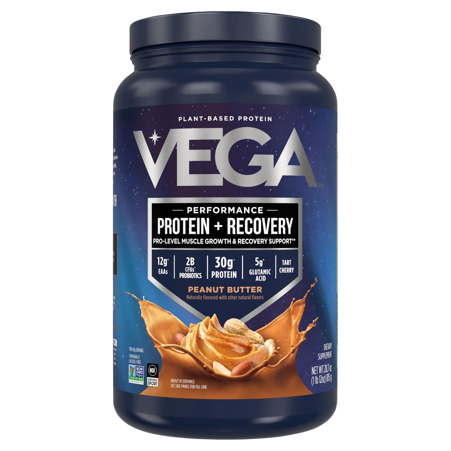 Vega Premium Sport Protein Peanut Butter Protein Powder, Vegan, Non GMO, Gluten Free Plant Based Protein Powder Drink Mix, NSF Certified for Sport, 28.7 oz