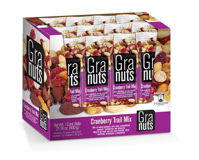 Granuts Cranberry Trail Mix  Caramelized Peanuts  Crunchy Corn Nuts  Almonds  Soft Cranberries  Salty  Sweet Flavors  On-the-Go Snack  1.76 Oz (12 Inner Packs)