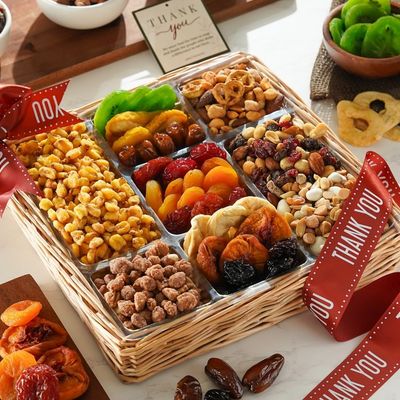 Broadway Basketeers Deluxe Thank You Dried Fruit And Nuts Gift Basket - A Premium Healthy Appreciation Gift - Corporate, Family &amp; Friends