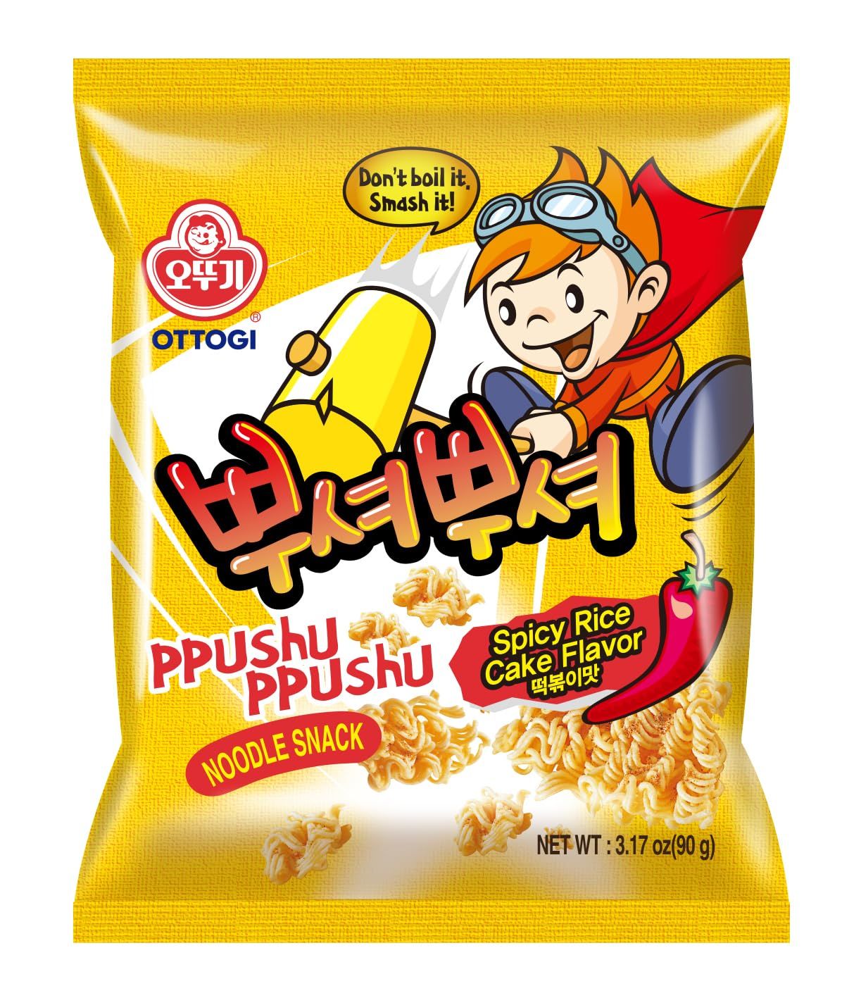 OTTOGI PPUSHU PPUSHU NOODLE SNACK- Spicy Rice Cake Flavor (90g) - 24 Pack