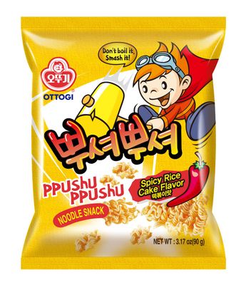 OTTOGI PPUSHU PPUSHU NOODLE SNACK- Spicy Rice Cake Flavor (90g) - 24 Pack