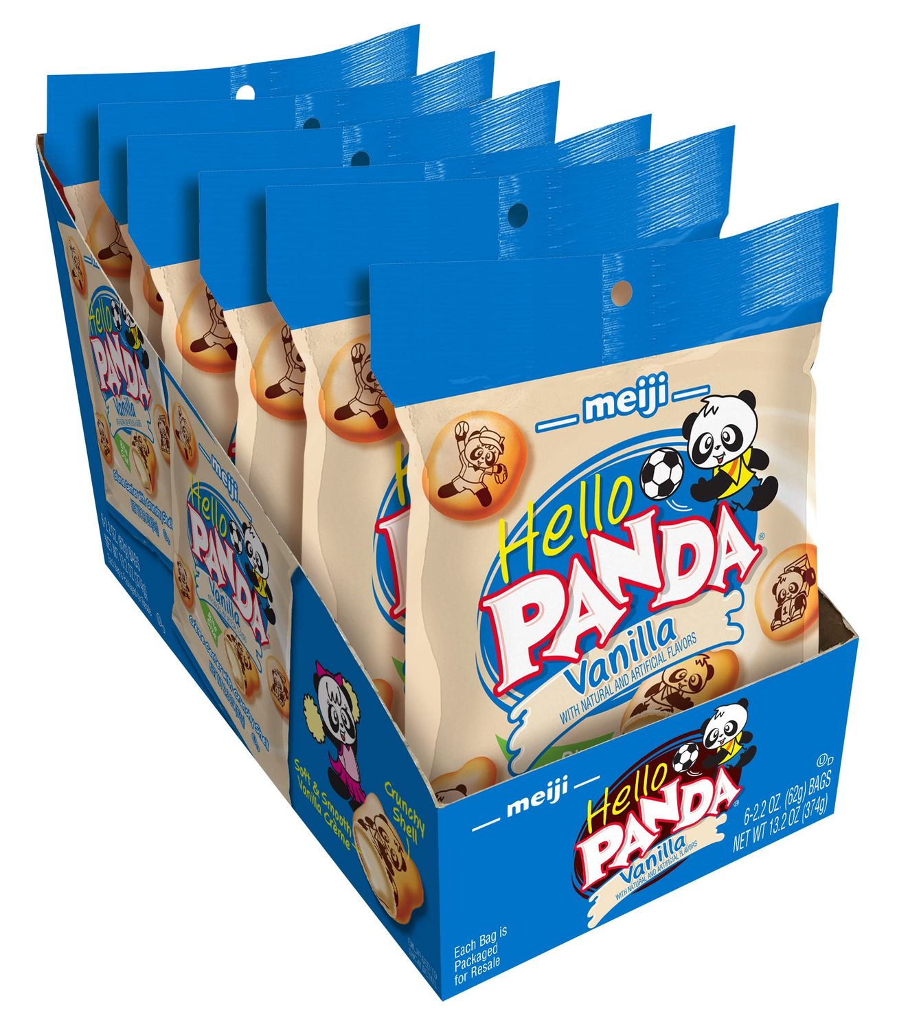 Meiji Hello Panda Cookies, Vanilla Crme Filled - 2.2 oz, Pack of 6 - Bite Sized Cookies with Fun Panda Sports