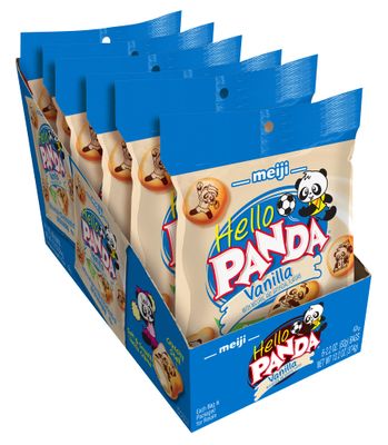 Meiji Hello Panda Cookies, Vanilla Crme Filled - 2.2 oz, Pack of 6 - Bite Sized Cookies with Fun Panda Sports