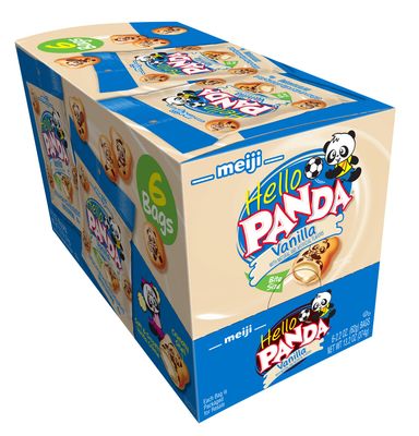 Meiji Hello Panda Cookies, Vanilla Crme Filled - 2.2 oz, Pack of 6 - Bite Sized Cookies with Fun Panda Sports