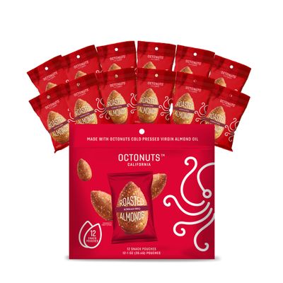 Octonuts Oil Roasted California Almonds 1 Ounce - Korean BBQ - Gluten Free, Kosher, Keto, Non-GMO, Lightly Salted Upcycled Oil Roasted Almonds - Sweet and Savory Healthy Nut Snacks - 12 Pack