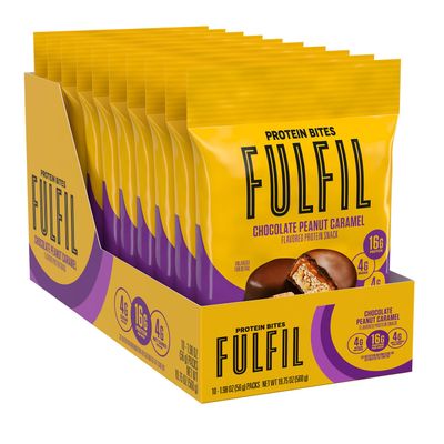FULFIL Protein Snack Bites, Chocolate Peanut Caramel Flavored, Gluten Free with 16g Protein per serving, 7 Bites per Bag (10 Bags)