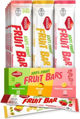 Haddar 100% Fruit Leather Bars Variety Pack (3 Pack  30 Bars)  Strawberry, Mango, Pink Lemonade  Made with Real Fruit  No Corn Syrup  No Artificial Colors or Flavors  Gluten Free  Certified Kosher