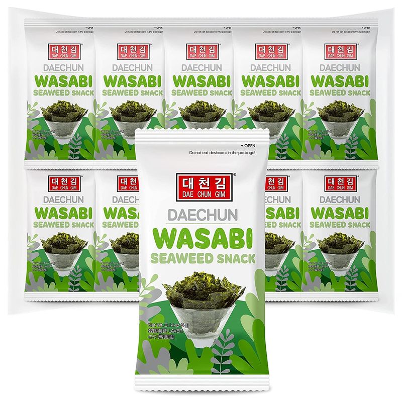 CHOI&#39;s 1 Wasabi Seaweed Snacks / (20 Pack) /Product of Korea/Kimbpa, Gimbap, Vegan, Keto, Gluten Free, Full of Fiber, Vitamin, Mineral