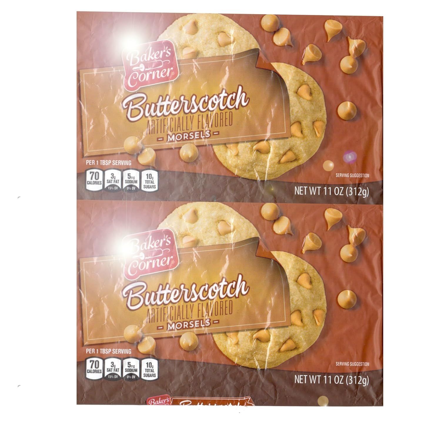 Butterscotch Bakers Morsel Chips 11 oz Gluten Free (2 Bags Pack) Holiday Baking Snack Snacking Dessert Food Treat