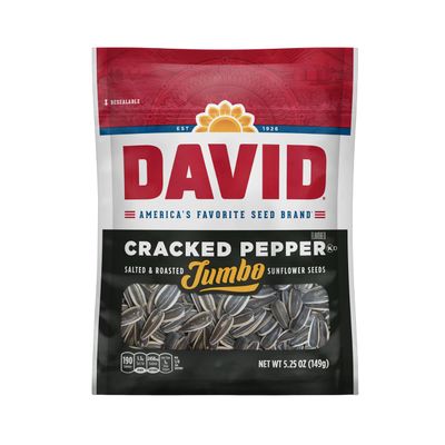 DAVID Roasted and Salted Jumbo Sunflower Seeds, Cracked Pepper Flavor, 5.25oz. (Pack of 12)