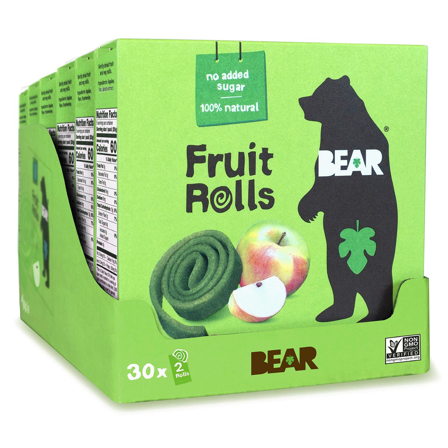 BEAR - Real Fruit Yoyos - Apple - 0.7 Ounce (30 Count) - No added Sugar, All Natural, non GMO, Gluten Free, Vegan - Healthy on-the-go snack for kids &amp; adults. (6 boxes with 5 singles in each box)