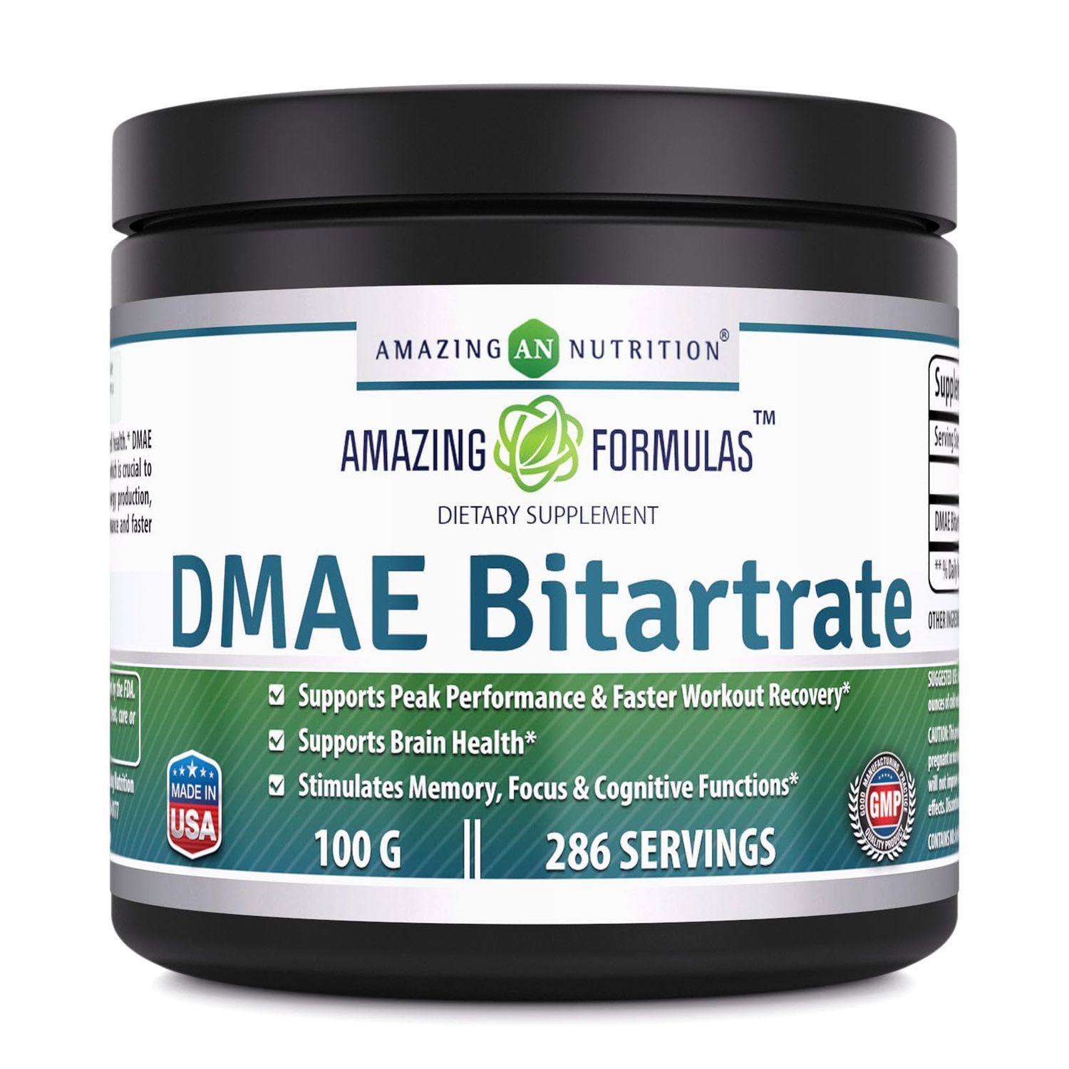 Amazing Formula DMAE Bitartrate Powder Supplement  100 Grams  286 Servings  Non-GMO  Gluten-Free  Made in USA